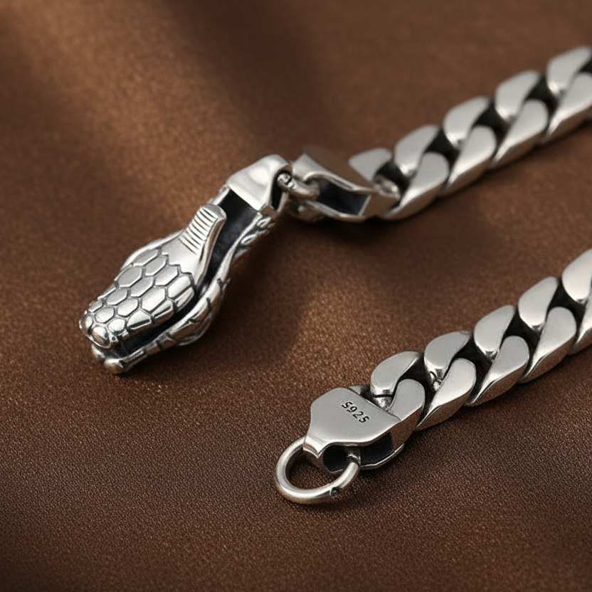 Snake Head Clasp Chain Bracelet | S925 Sterling Silver