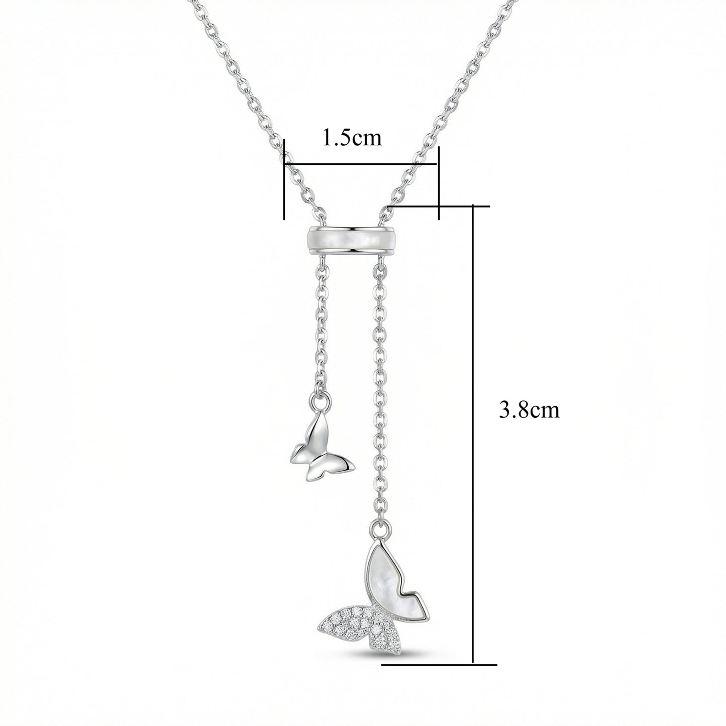 Butterfly Lariat Necklace | Mother-of-Pearl & Pavé | S925 Silver