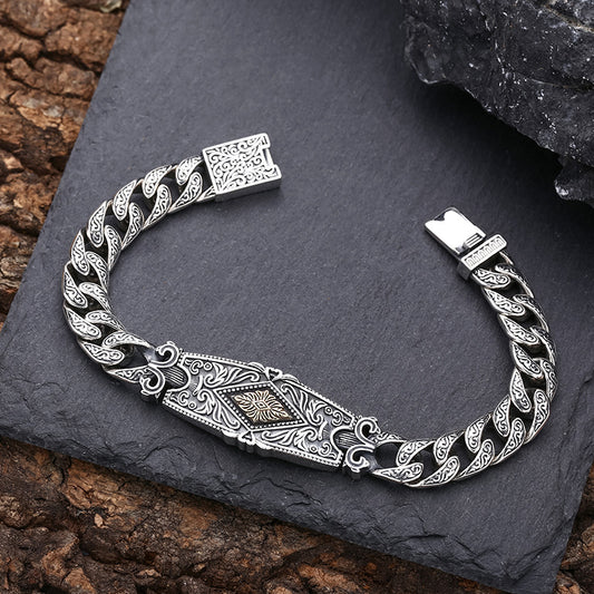 Tang Grass Pattern Bracelet | S925 Sterling Silver Men's