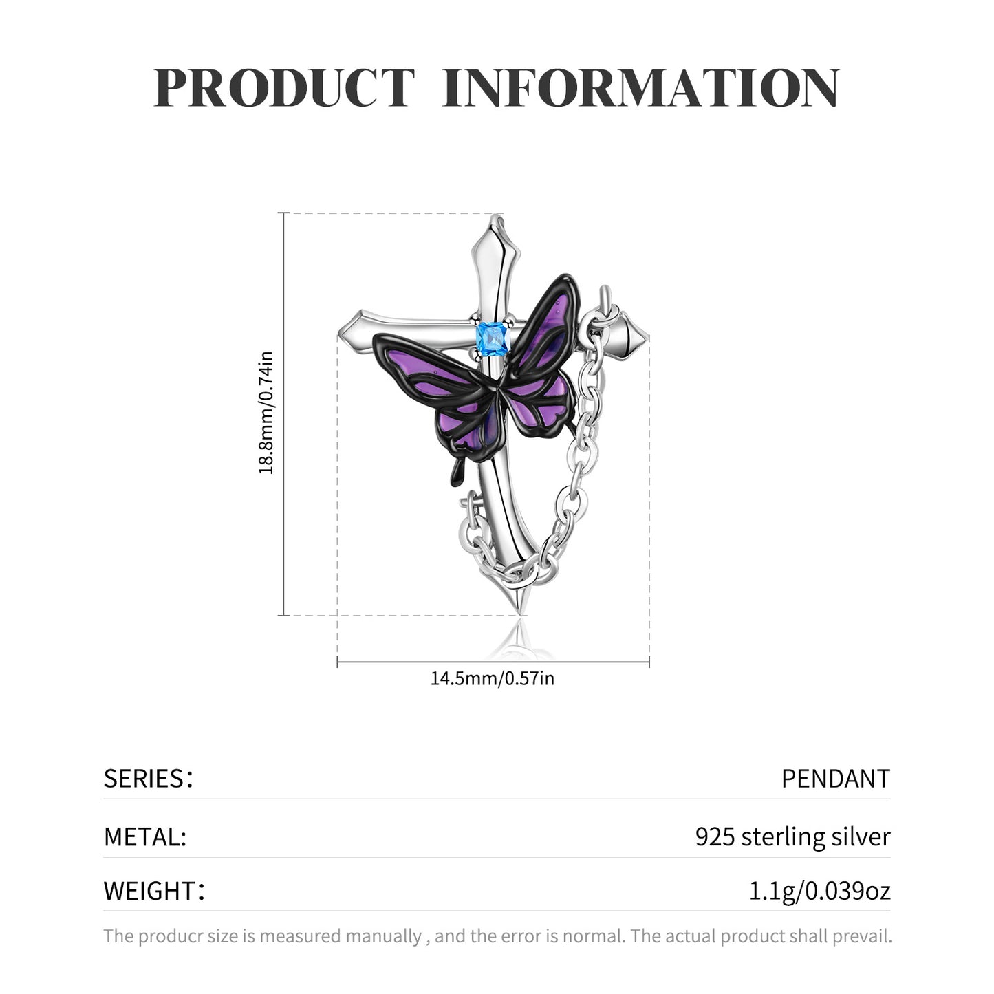 Cross Butterfly Pendant Necklace | S925 Sterling Silver