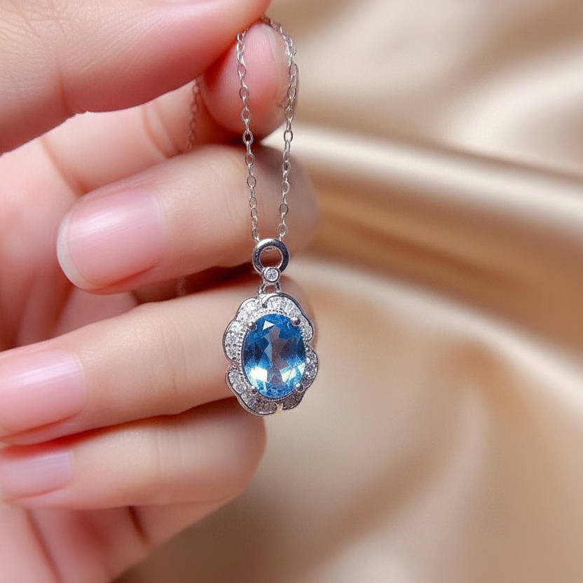 Blue Topaz Pendant Necklace | S925 Sterling Silver