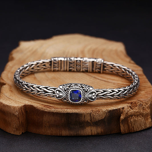 Hand-Woven Blue Zircon Bracelet | 925 Sterling Silver