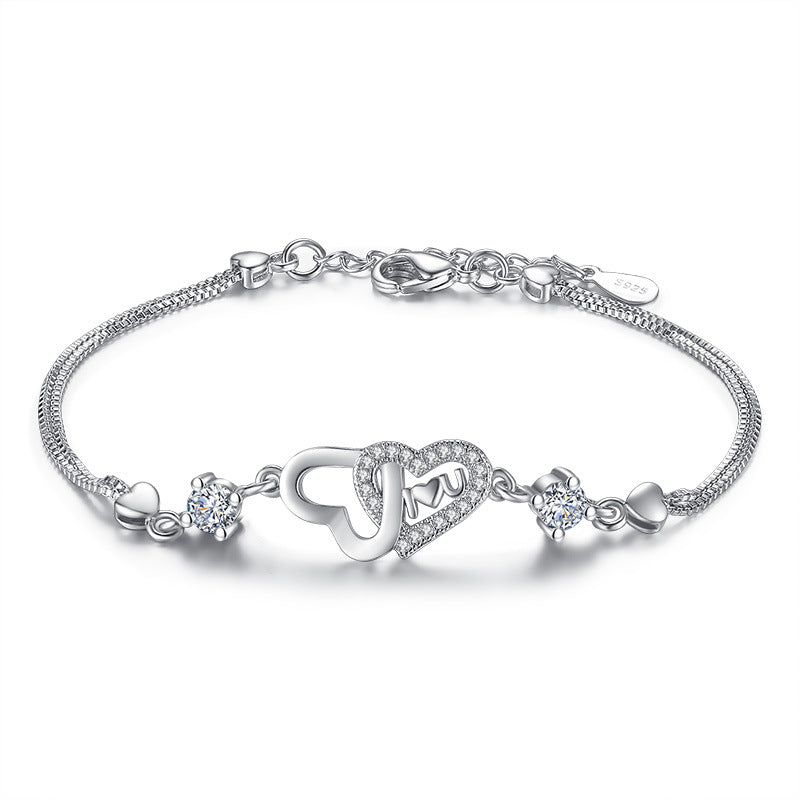Zircon Dual Heart Bracelet | S925 Sterling Silver