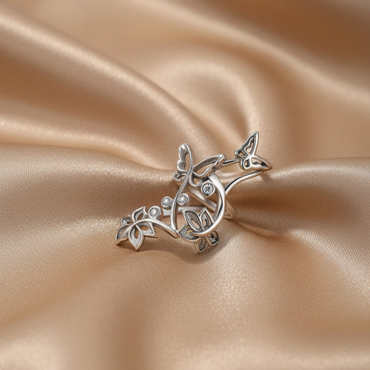 Clip d'oreille simple creux en argent sterling S925 avec motif de vigne et papillon