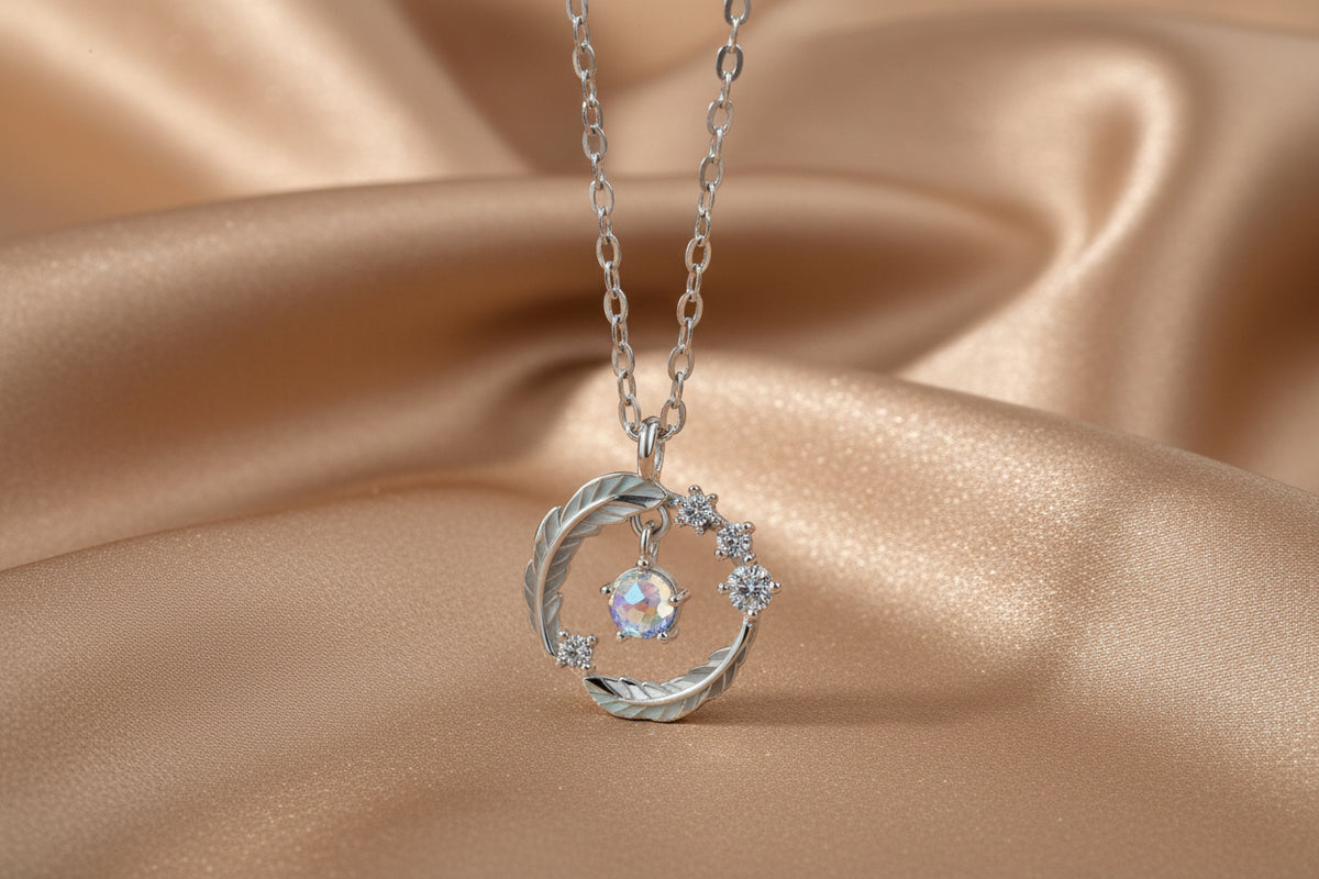 Feather Moonstone Necklace | S925 Sterling Silver