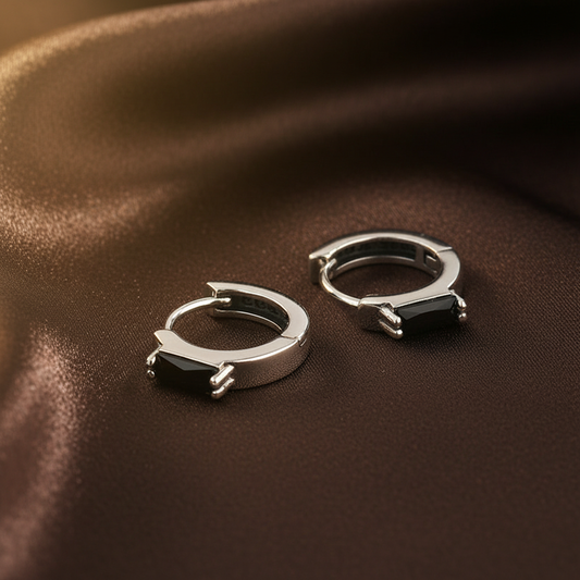Black Stone Hoop Earrings Dark - Dark Brown Silk