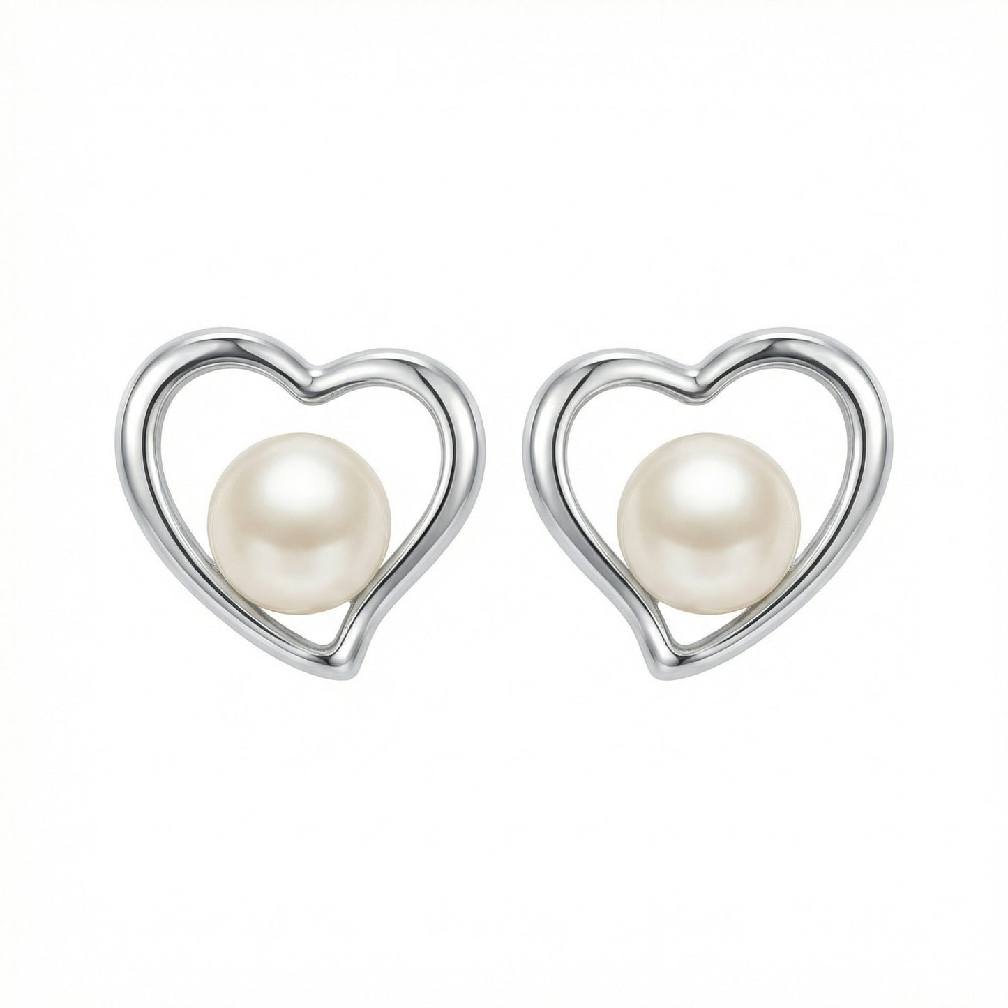 Heart Pearl Stud Earrings | S925 Sterling Silver
