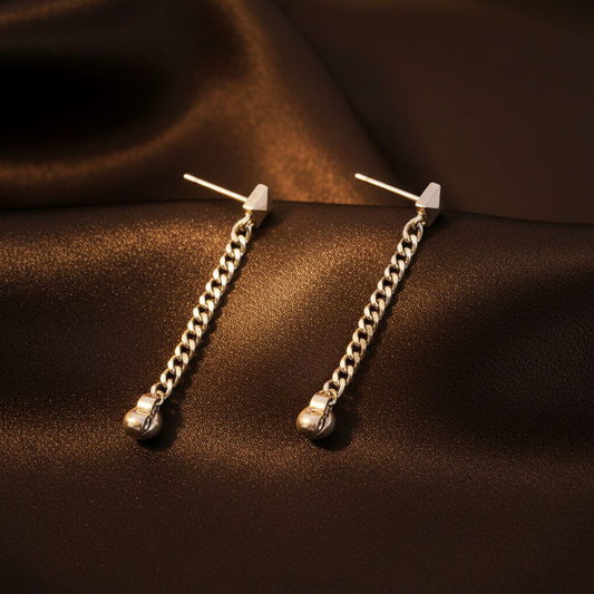 Chain Drop Earrings Pair - Dark Brown Silk