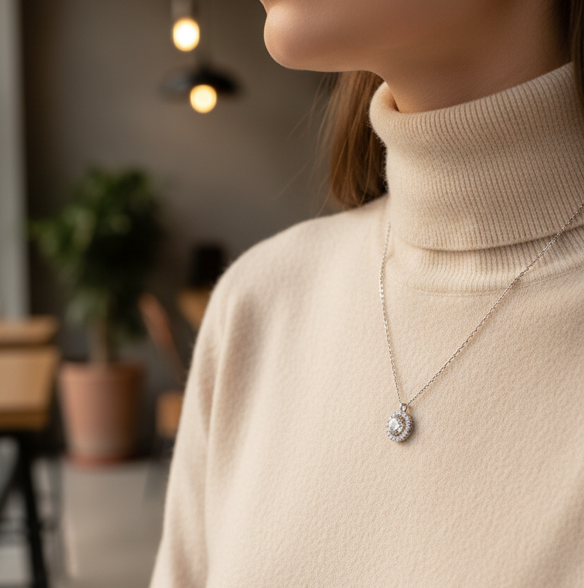 Collier Double Anneau | Argent Sterling 925 Entrelacé
