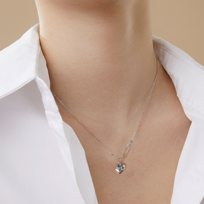Emerald Heart Pendant Necklace | S925 Sterling Silver