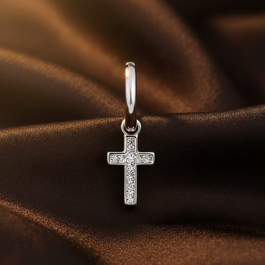 Iced Cross Hoop Earring - Dark Brown Silk