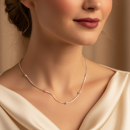 Model wearing Minimalist Beaded Necklace