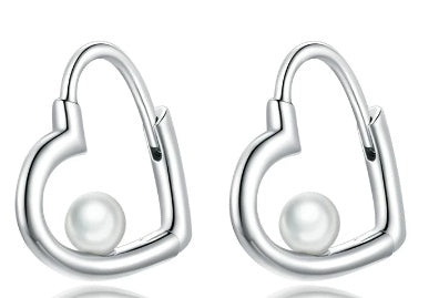 Cherished Pearl Heart Drop Earrings | S925 Sterling Silver