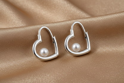 Cherished Pearl Heart Drop Earrings | S925 Sterling Silver