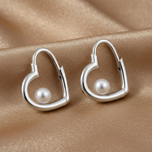 Cherished Pearl Heart Drop Earrings | S925 Sterling Silver