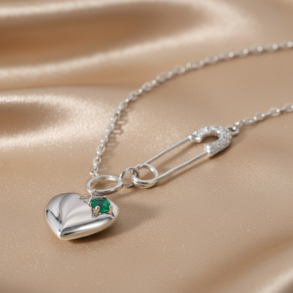 Emerald Heart Pendant Necklace | S925 Sterling Silver