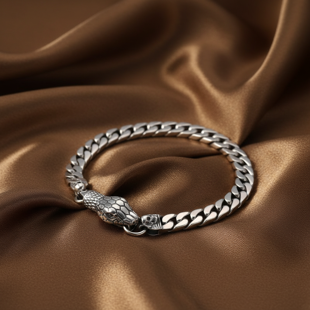 Snake Head Clasp Chain Bracelet | S925 Sterling Silver