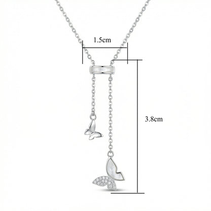 Butterfly Lariat Necklace | Mother-of-Pearl & Pavé | S925 Silver