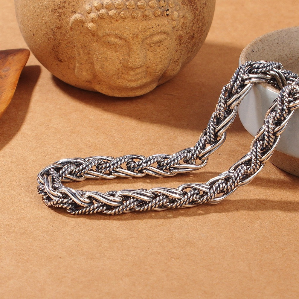 Handmade Hemp Rope Necklace | S925 Sterling Silver Men's