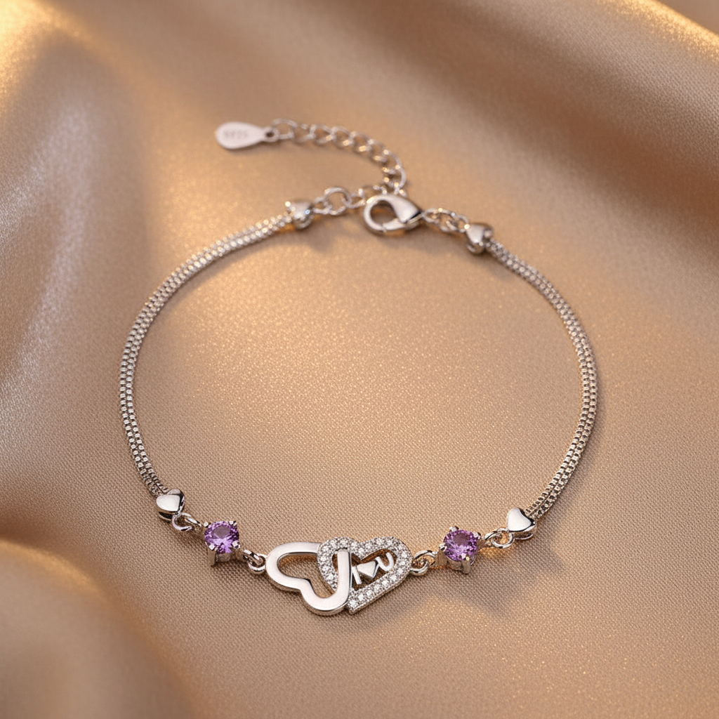 Zircon Dual Heart Bracelet | S925 Sterling Silver