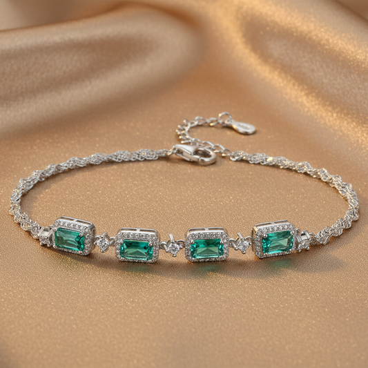 Emerald Gemstone Bracelet | S925 Sterling Silver