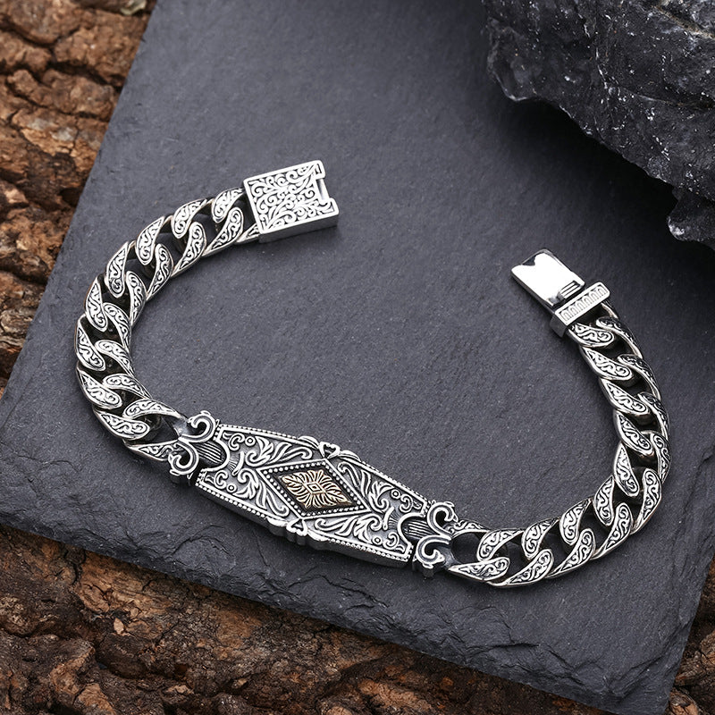 Tang Grass Pattern Bracelet | S925 Sterling Silver Men's