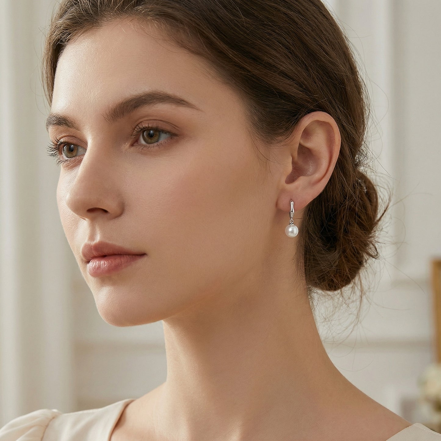 Pearl Drop Hoop Earrings | S925 Sterling Silver Pearl Drop