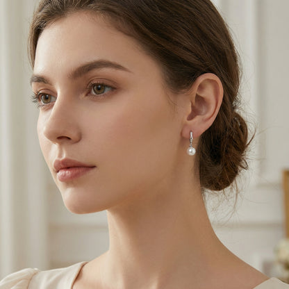 Pearl Drop Hoop Earrings | S925 Sterling Silver Pearl Drop