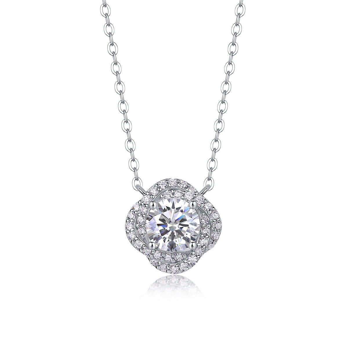 Lucky Flower Moissanite Pendant Necklace | S925 Silver Platinum-plated