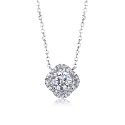 Lucky Flower Moissanite Pendant Necklace | S925 Silver Platinum-plated