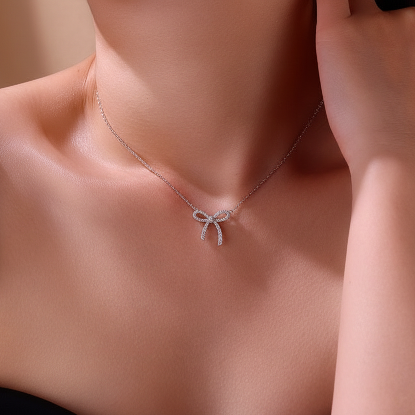 Moissanite Bow Pendant Necklace II | S925 Sterling Silver