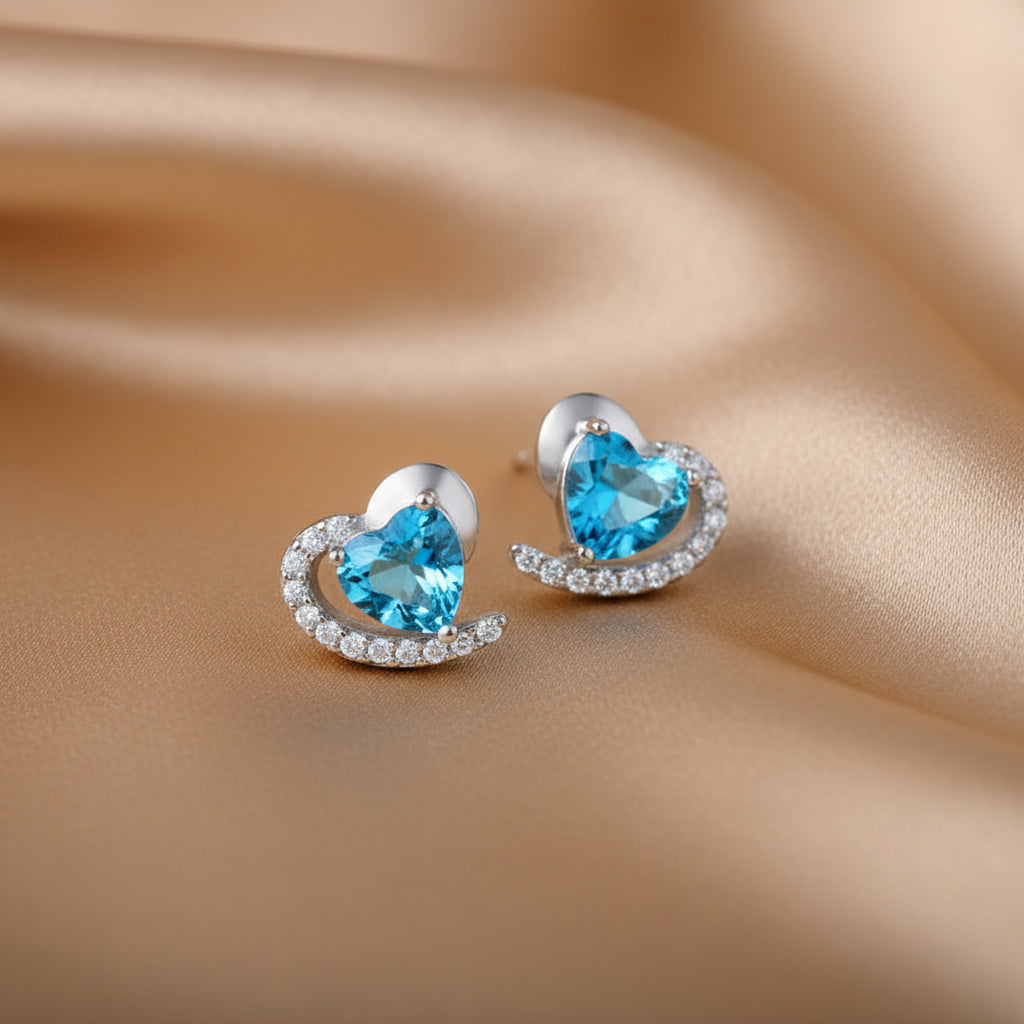 Blue Heart Stud Earrings | S925 Sterling Silver