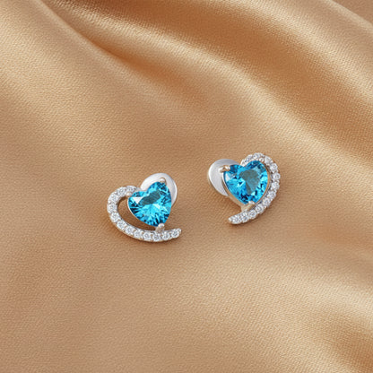 Blue Heart Stud Earrings | S925 Sterling Silver