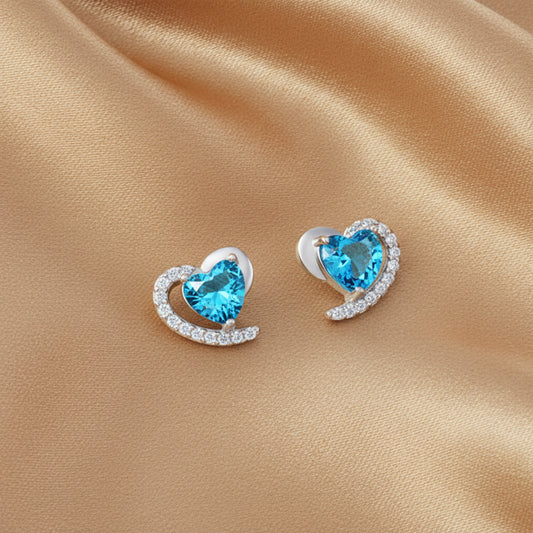 Blue Heart Stud Earrings | S925 Sterling Silver