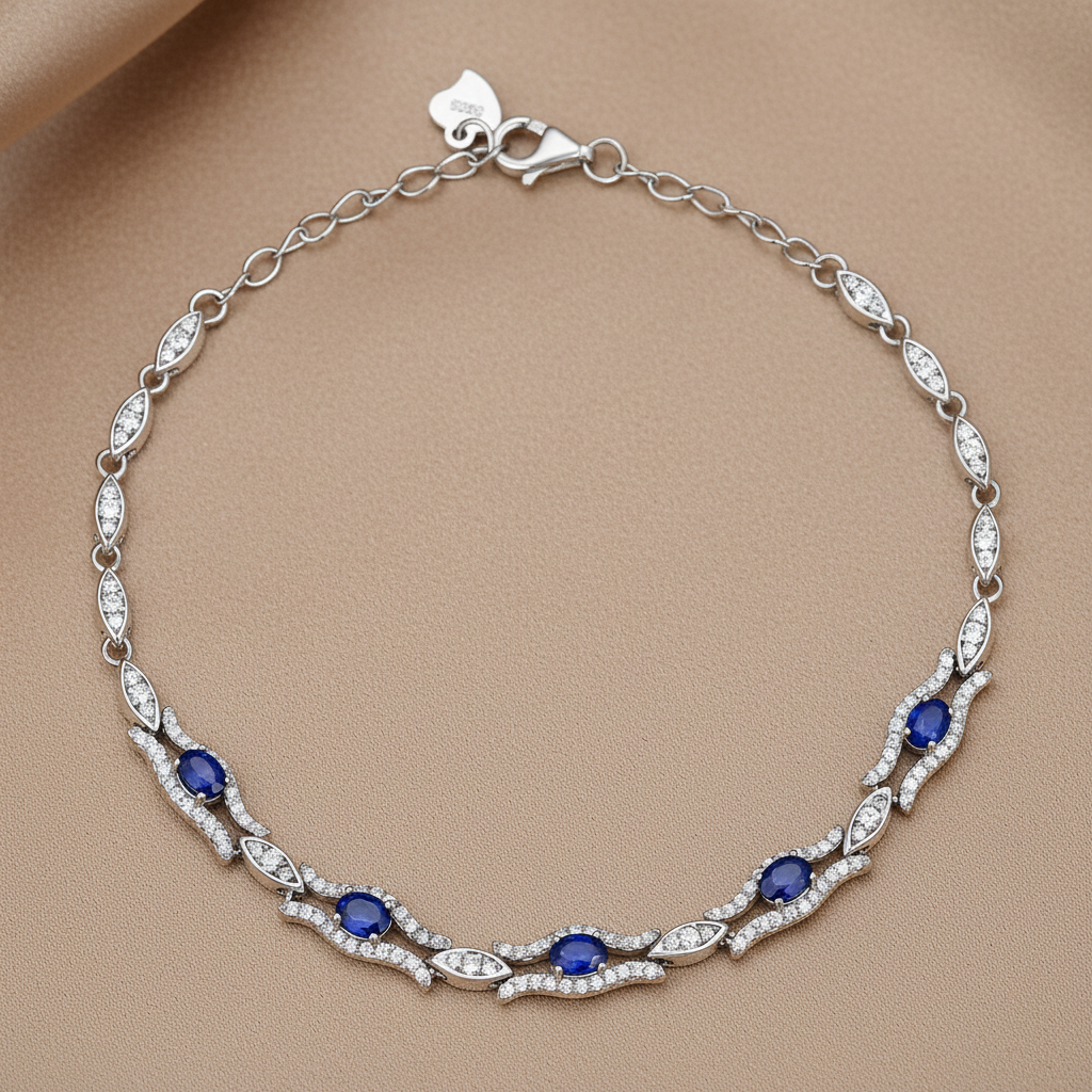 Natural Sapphire Bracelet | S925 Sterling Silver