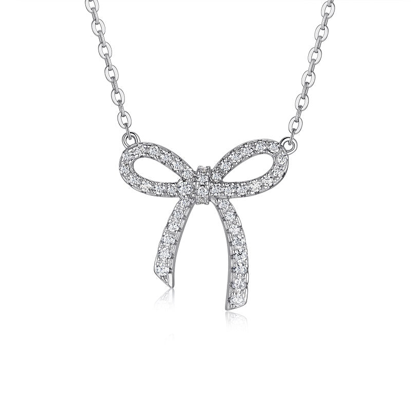 Moissanite Bow Pendant Necklace II | S925 Sterling Silver