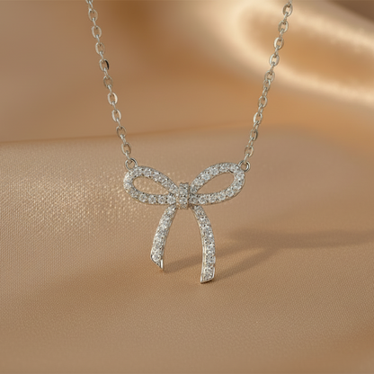 Moissanite Bow Pendant Necklace II | S925 Sterling Silver