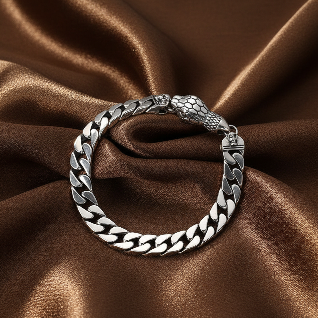 Snake Head Clasp Chain Bracelet | S925 Sterling Silver