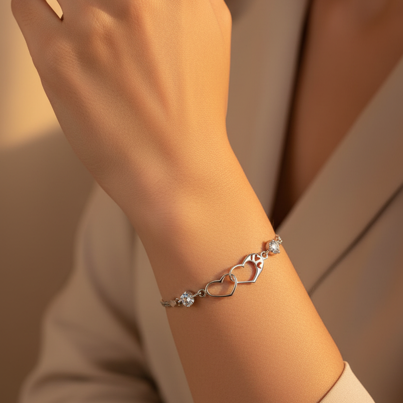Intertwined Hearts Bracelet | S925 Sterling Silver