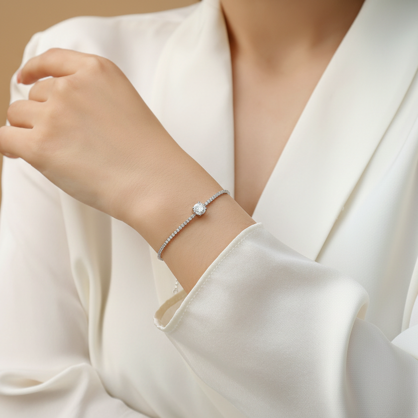 Bracelet Moissanite Rosée de l'Aube | Argent 925 Plaqué Platine