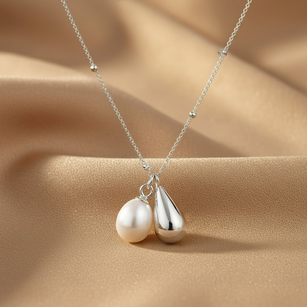 Elegant Pearl & Teardrop Pendant Necklace | S925 Sterling Silver