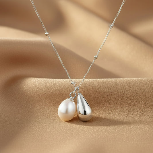 Elegant Pearl & Teardrop Pendant Necklace | S925 Sterling Silver