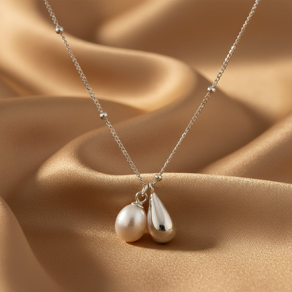 Elegant Pearl & Teardrop Pendant Necklace | S925 Sterling Silver