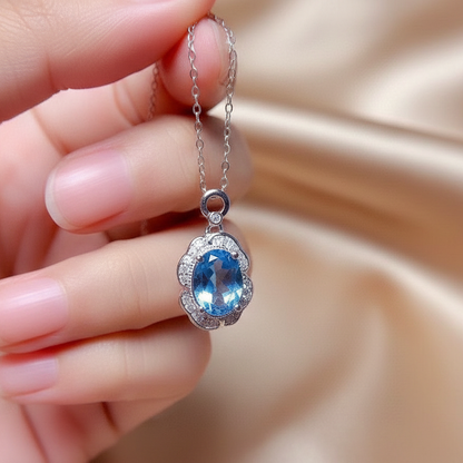 Blue Topaz Pendant Necklace | S925 Sterling Silver