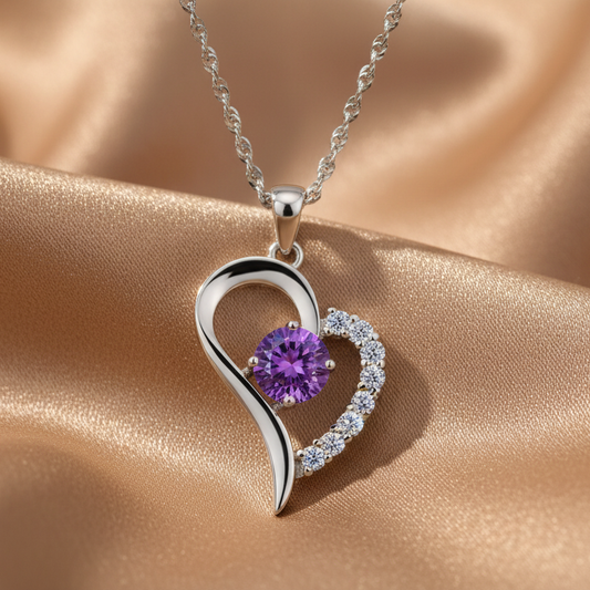 Purple Gem Heart Clavicle Necklace | S925 Sterling Silver