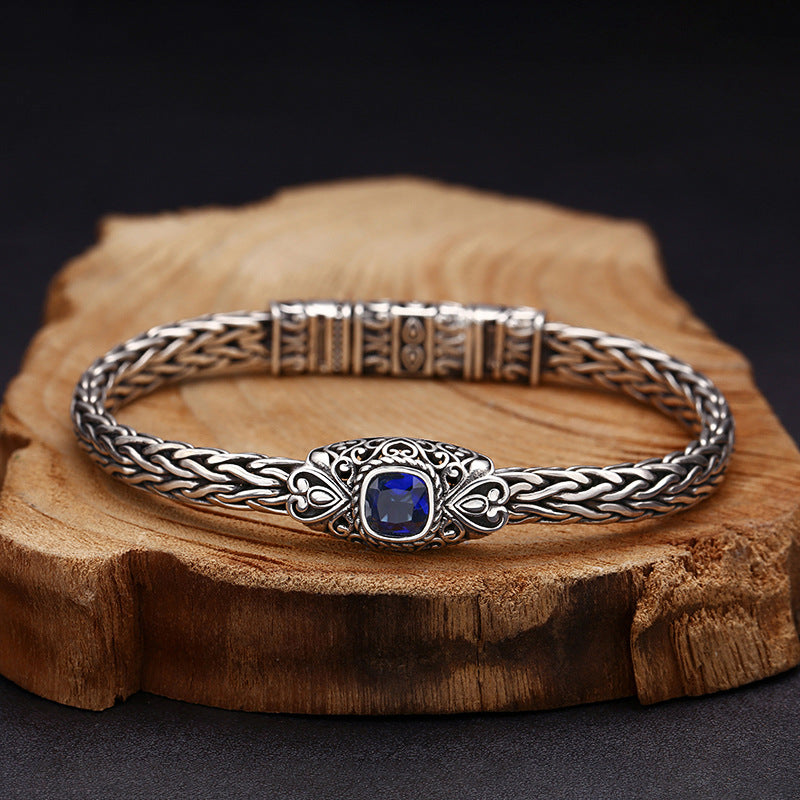Hand-Woven Blue Zircon Bracelet | 925 Sterling Silver