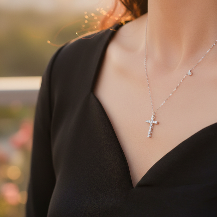 Diamond Cross Necklace | S925 Sterling Silver