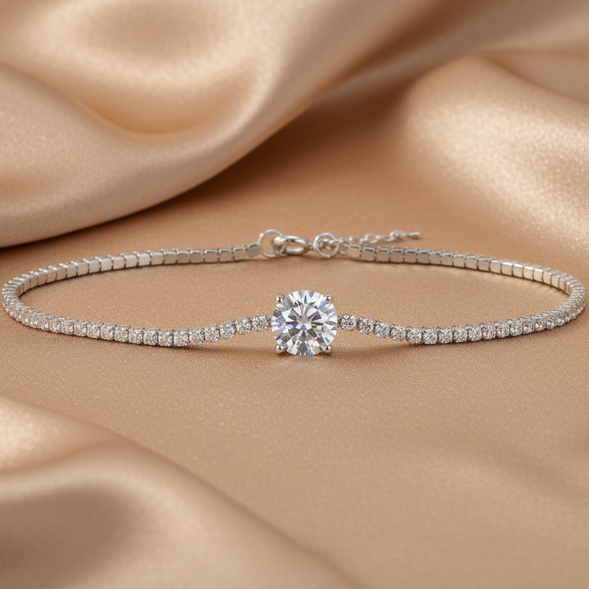 Bracelet Moissanite Rosée de l'Aube | Argent 925 Plaqué Platine