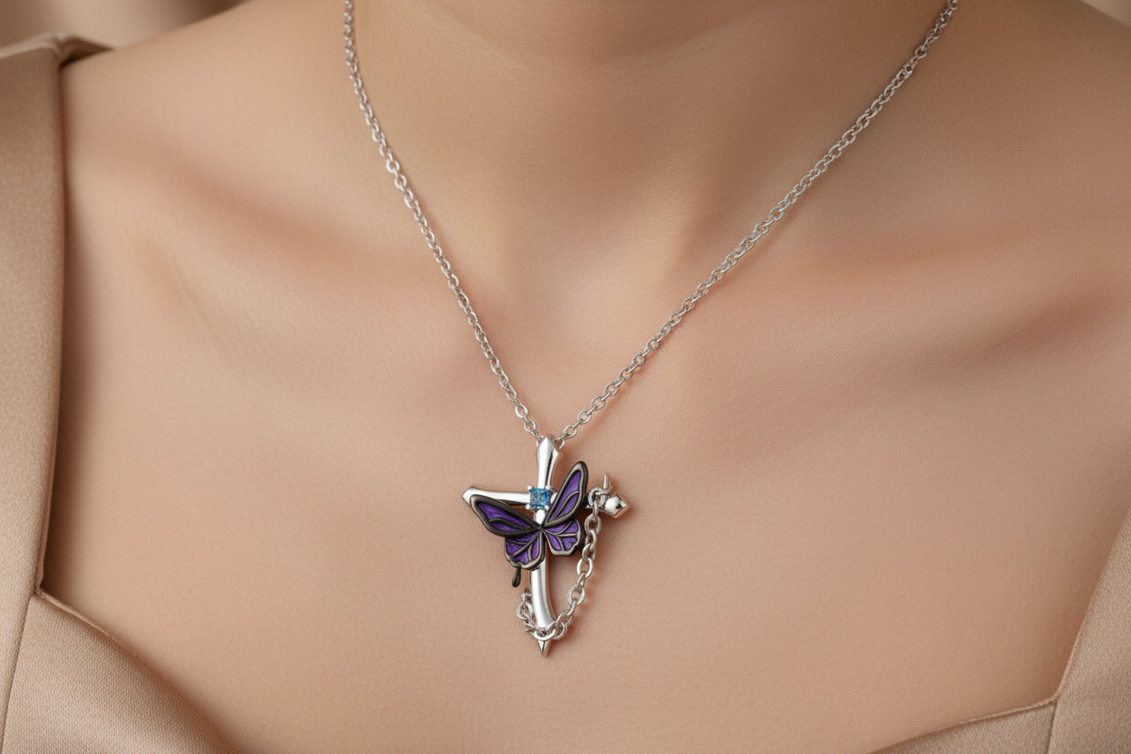 Cross Butterfly Pendant Necklace | S925 Sterling Silver