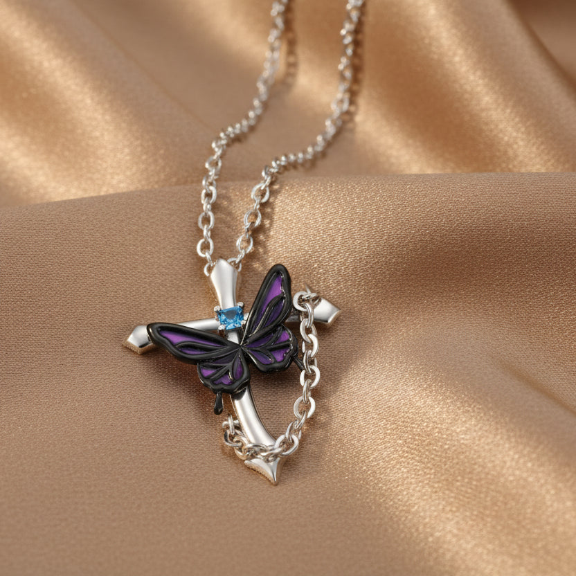 Cross Butterfly Pendant Necklace | S925 Sterling Silver